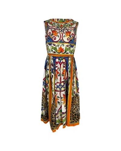 Pre-owned Dolce & Gabbana Majolica-print Midi Dress, Size It 46 (authentic Pre-loved)
