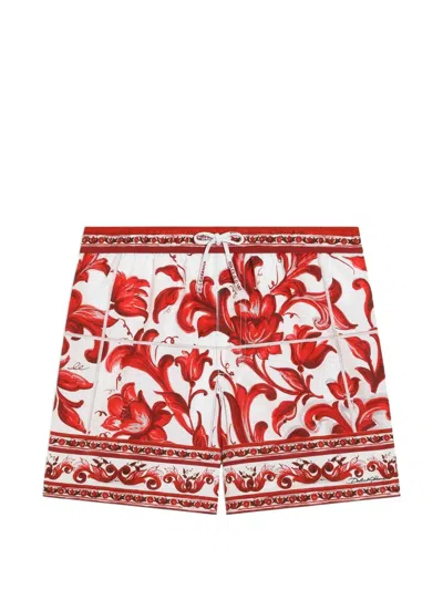 Dolce & Gabbana Kids' Majolica-print Nylon Boxer Shorts In Red