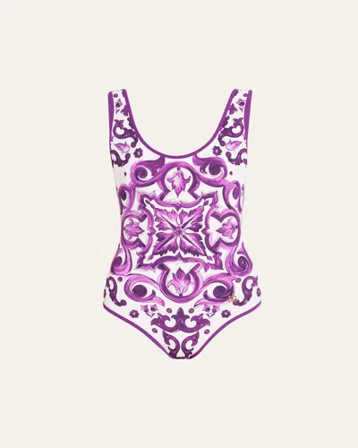 Dolce & Gabbana Majolica-print One-piece Swimsuit In Multi