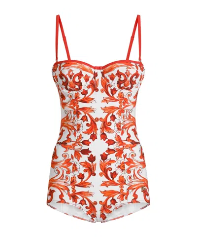 Dolce & Gabbana Majolica-print One-piece Swimsuit In White