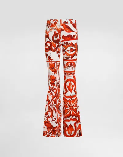 Dolce & Gabbana Majolica-print Organzine Trousers In Orange