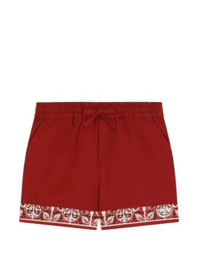 Dolce & Gabbana Babies' Majolica-print Poplin Bermuda Shorts In Red