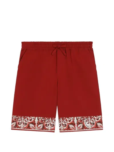 Dolce & Gabbana Kids' Majolica-print Poplin Bermuda Shorts In Red