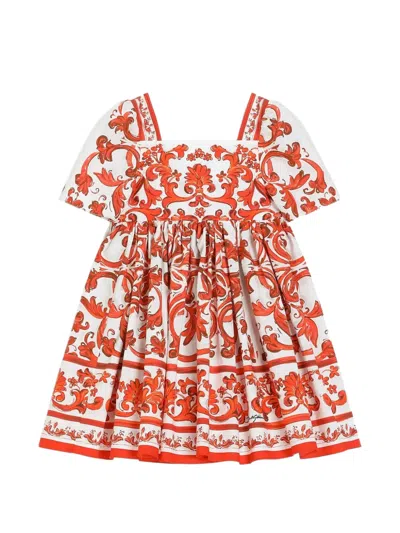 Dolce & Gabbana Babies' Majolica-print Poplin Dress In Multi