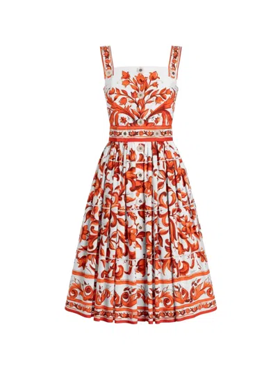 Dolce & Gabbana Majolica-print Poplin Dress In Multi