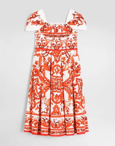 Dolce & Gabbana Kids' Majolica-print Poplin Dress In Multi