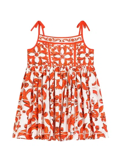 Dolce & Gabbana Kids' Majolica-print Poplin Dress In White