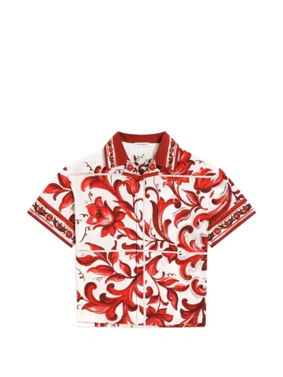 Dolce & Gabbana Kids' Majolica-print Poplin Hawaii Shirt In Multi