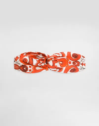 Dolce & Gabbana Babies' Majolica-print Poplin Headband In Orange