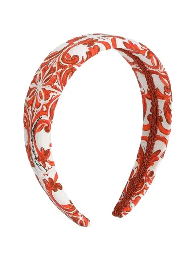Dolce & Gabbana Kids' Majolica-print Poplin Headband In Red