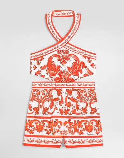Dolce & Gabbana Kids' Majolica-print Poplin Jumpsuit In Multi