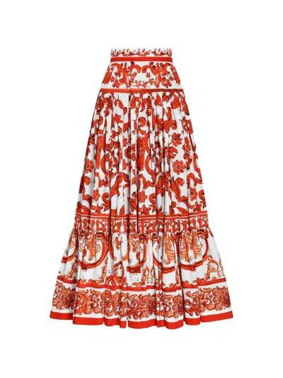 Dolce & Gabbana Majolica-print Poplin Long Skirt In Multi