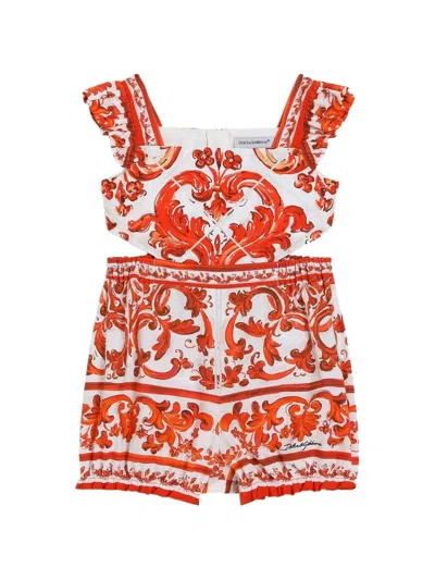Dolce & Gabbana Babies' Majolica-print Poplin Romper In White