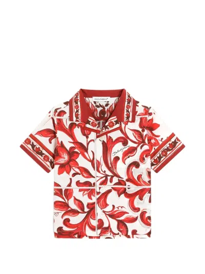Dolce & Gabbana Babies' Majolica-print Poplin Shirt In Multi