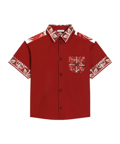 Dolce & Gabbana Kids' Majolica-print Poplin Shirt In Red