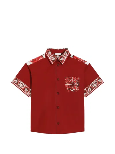 Dolce & Gabbana Kids' Majolica-print Poplin Shirt In Red