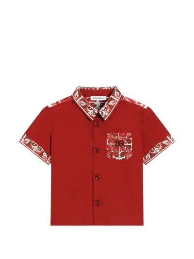 Dolce & Gabbana Babies' Majolica-print Poplin Shirt In Red