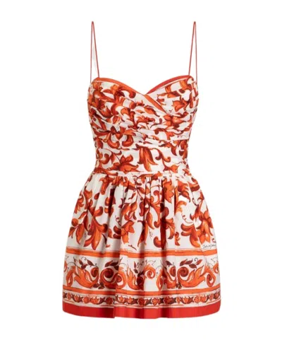 Dolce & Gabbana Majolica-print Poplin Short Dress In Red