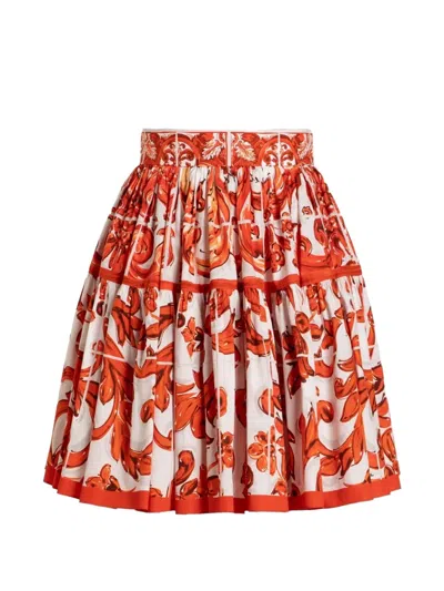 Dolce & Gabbana Poplin Skirt With Majolica Print In Multi