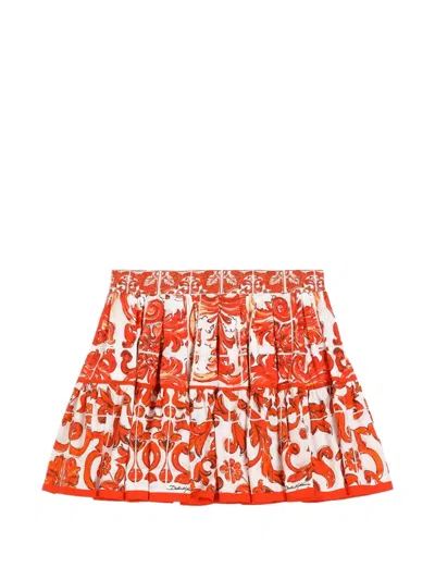 Dolce & Gabbana Kids' Majolica-print Poplin Skirt In Red