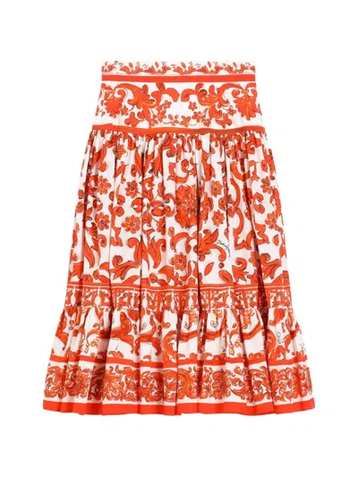 Dolce & Gabbana Kids' Majolica-print Poplin Skirt In Multi