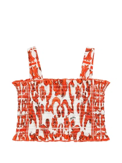 Dolce & Gabbana Majolica-print Poplin Top In Red