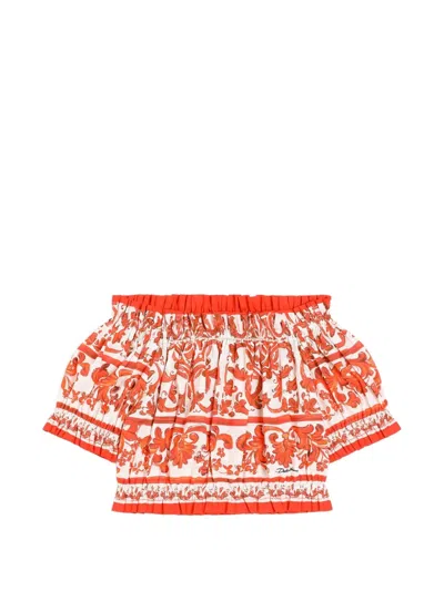 Dolce & Gabbana Kids' Majolica-print Poplin Top In Red