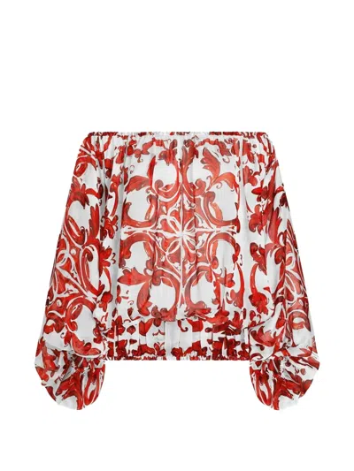 Dolce & Gabbana Majolica-print Poplin Top In White