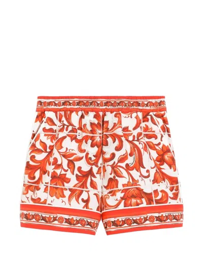 Dolce & Gabbana Kids' Majolica-print Poplin Vanity Shorts In White