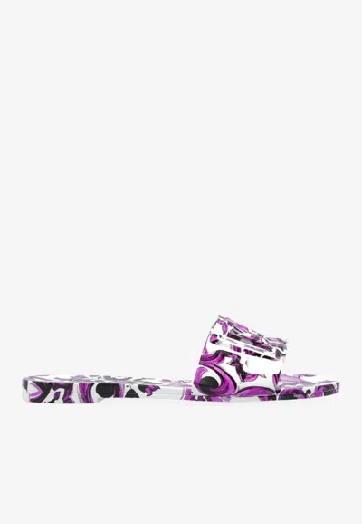 Dolce & Gabbana Majolica-print Rubber Slides In Purple