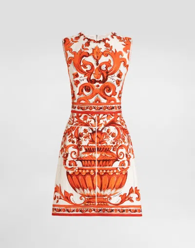 Dolce & Gabbana Majolica-print Short Dress In Orange