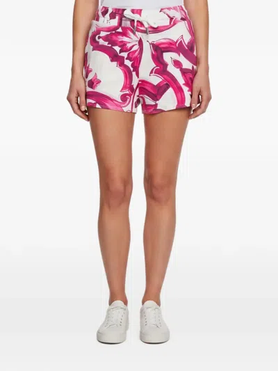 Pre-owned Dolce & Gabbana Majolica-print Shorts In White
