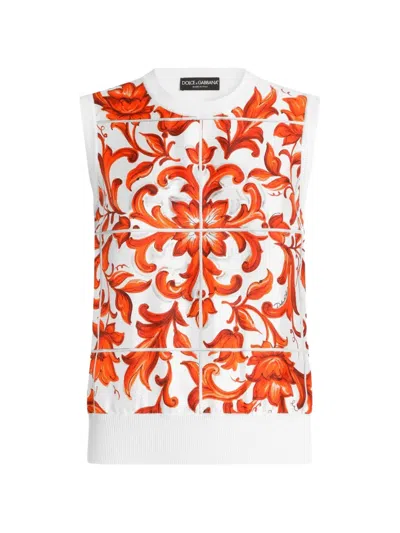 Dolce & Gabbana Majolica-print Silk And Twill Tank Top In White