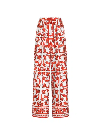 Dolce & Gabbana Majolica-print Silk Trousers In Multi