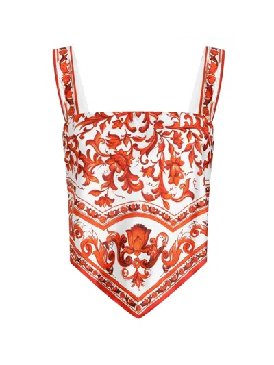 Dolce & Gabbana Majolica-print Silk Twill Bustier Top In Multi
