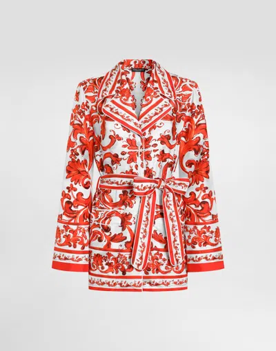 Dolce & Gabbana Majolica-print Silk Vanity Shirt In Orange