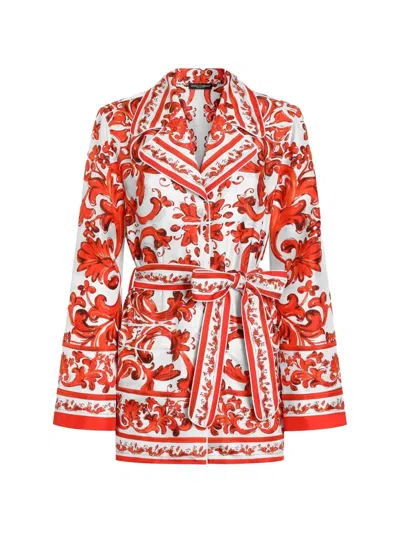 Dolce & Gabbana Majolica-print Silk Vanity Shirt In Orange
