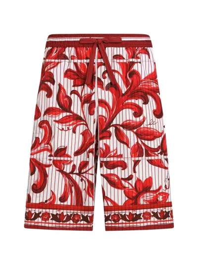 Dolce & Gabbana Majolica-print Striped Poplin Vanity Bermudas In Multi