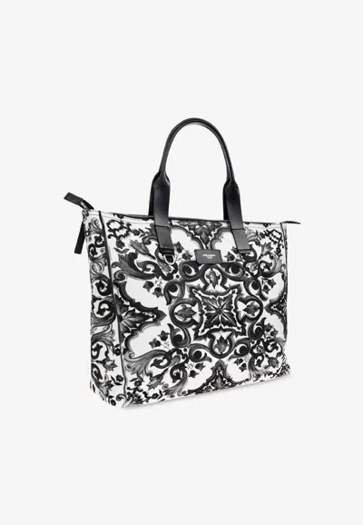Dolce & Gabbana Majolica-print Tote Bag In Black
