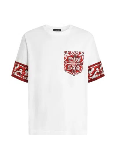 Dolce & Gabbana Majolica-print T-shirt In Cotton And Silk In White