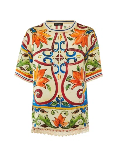 Pre-owned Dolce & Gabbana Majolica-print T-shirt In Neutral