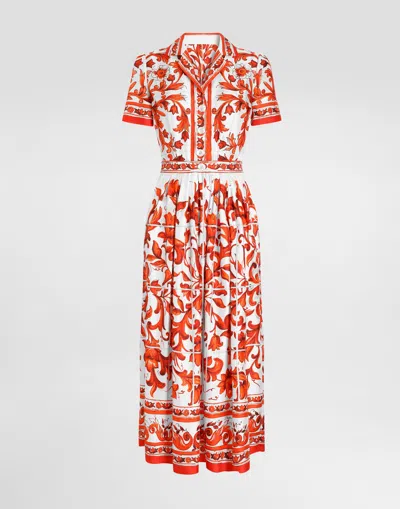 Dolce & Gabbana Majolica-print Twill Dress In Brown