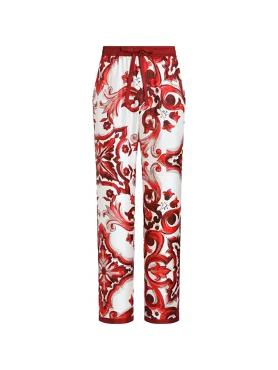 Dolce & Gabbana Majolica Print Twill Trousers Unique Design In Multi