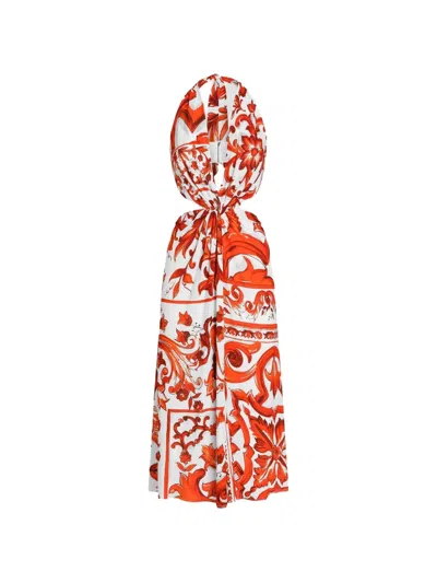 Dolce & Gabbana Majolica-print Viscose Organzine Long Dress In White