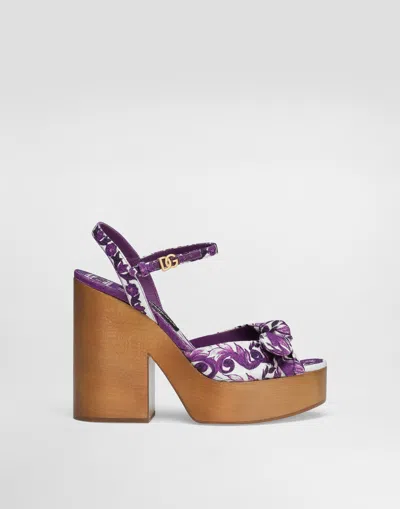 Dolce & Gabbana Majolica-print Wedge Sandal In Purple