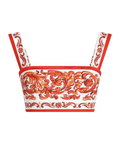Dolce & Gabbana Dolce  Gabbana Majolica-printed Cropped Top In Orange