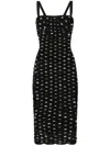 Dolce & Gabbana Polka Dot Print Draped Tulle Midi Dress In Black