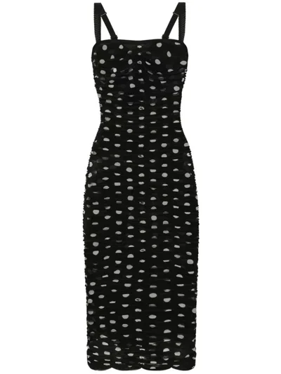 DOLCE & GABBANA MAMBO COLLECTION: DRAPED SHEATH DRESS IN POLKA DOT PRINT TULLE