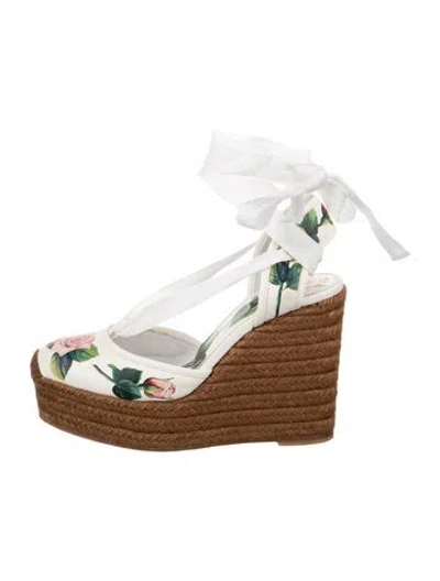 Pre-owned Dolce & Gabbana Mambo Rose Print Leather Espadrilles In White