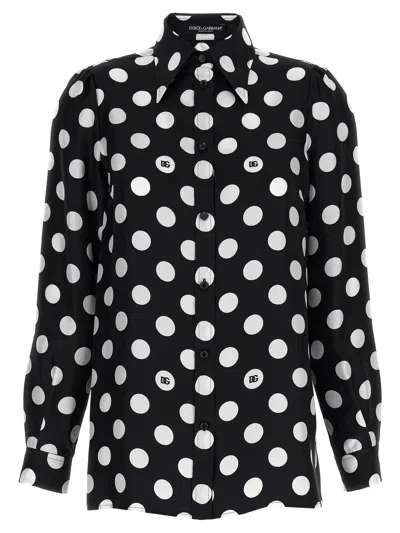 Dolce & Gabbana Dg Polka-dot Print Long-sleeve Silk Twill Shirt In Multi